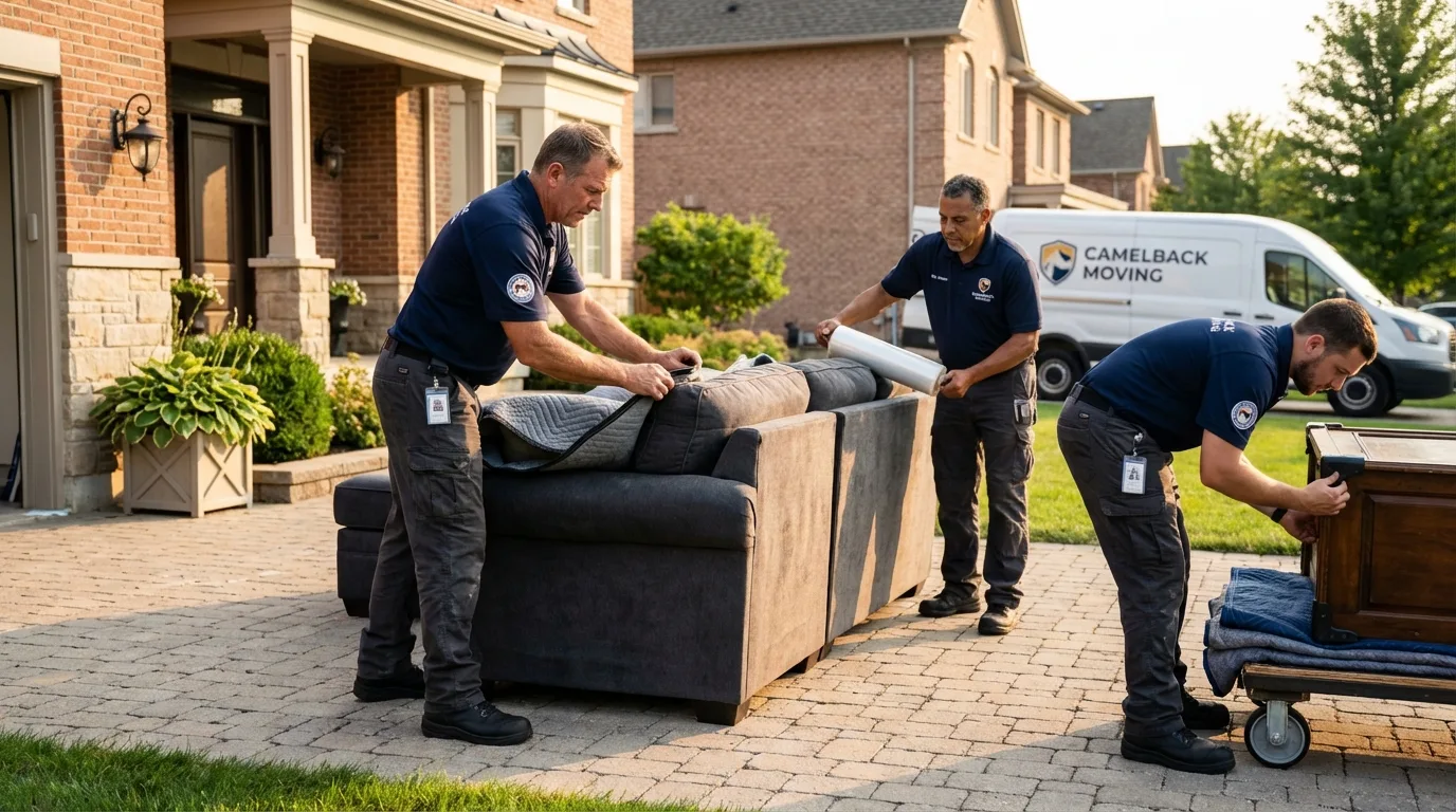 Large estate moving crew wrapping furniture in Medina, TX